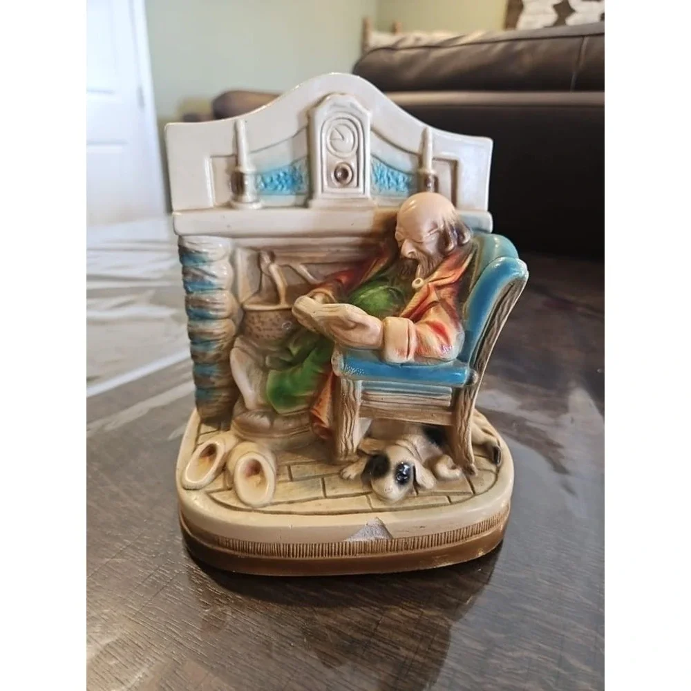 G.S. Allen Old Man Reading By Fireplace ChalkWare‎ One Bookend